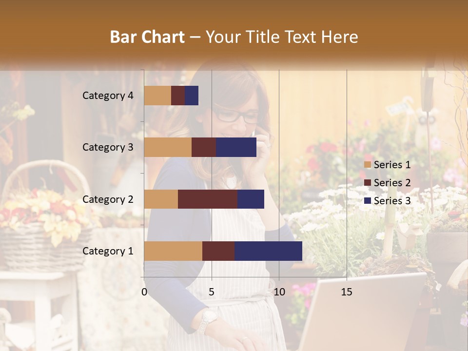 A Woman Talking On A Cell Phone In A Flower Shop PowerPoint Template