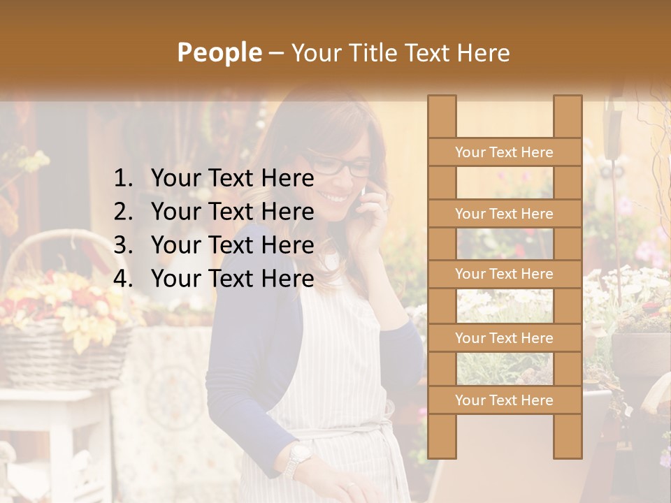 A Woman Talking On A Cell Phone In A Flower Shop PowerPoint Template