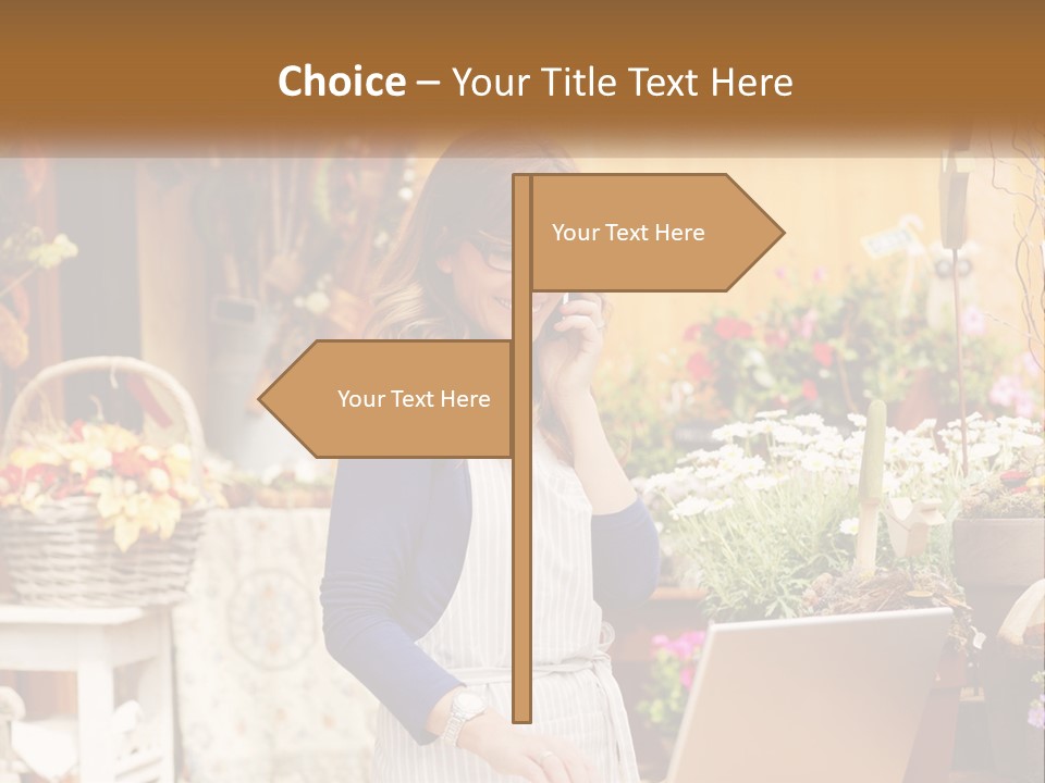 A Woman Talking On A Cell Phone In A Flower Shop PowerPoint Template
