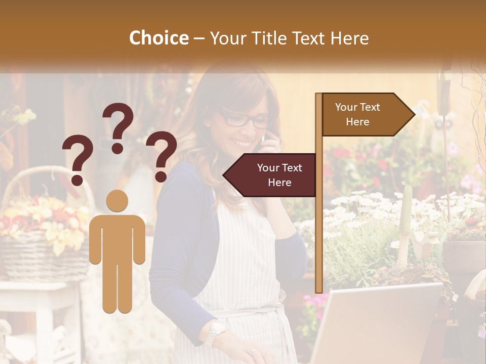 A Woman Talking On A Cell Phone In A Flower Shop PowerPoint Template