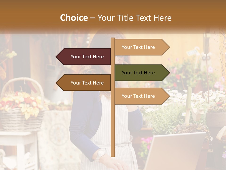A Woman Talking On A Cell Phone In A Flower Shop PowerPoint Template