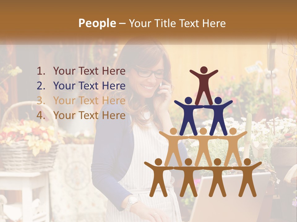 A Woman Talking On A Cell Phone In A Flower Shop PowerPoint Template