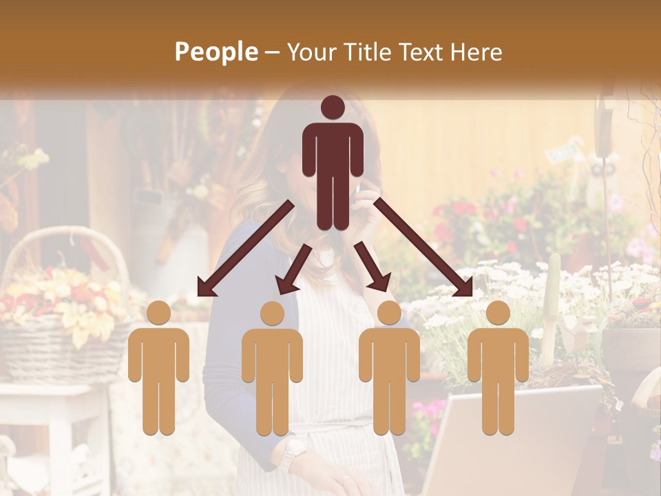 A Woman Talking On A Cell Phone In A Flower Shop PowerPoint Template