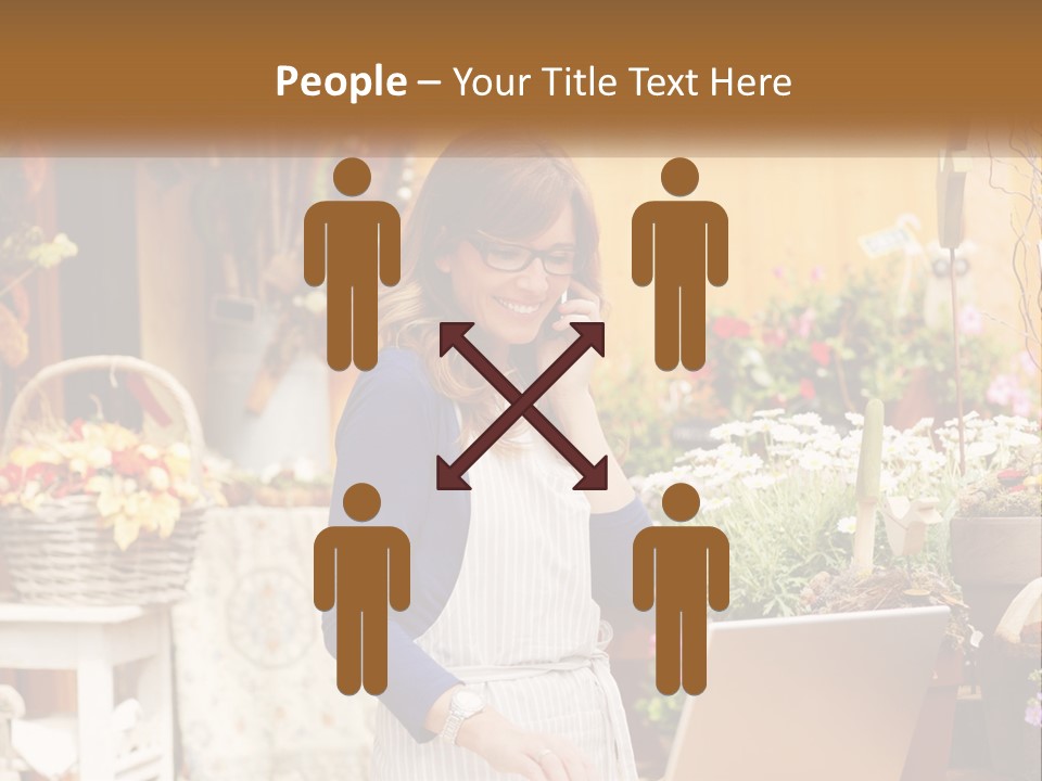 A Woman Talking On A Cell Phone In A Flower Shop PowerPoint Template