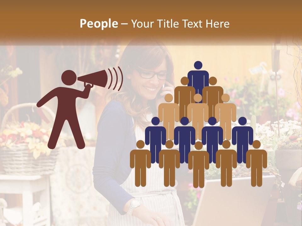 A Woman Talking On A Cell Phone In A Flower Shop PowerPoint Template