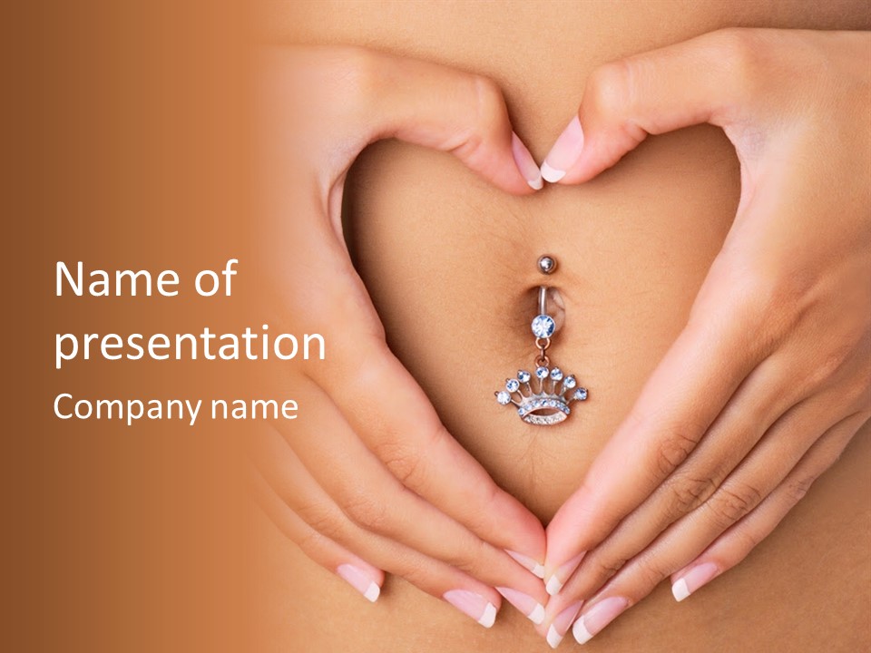 A Woman's Stomach With A Ring In The Shape Of A Heart PowerPoint Template