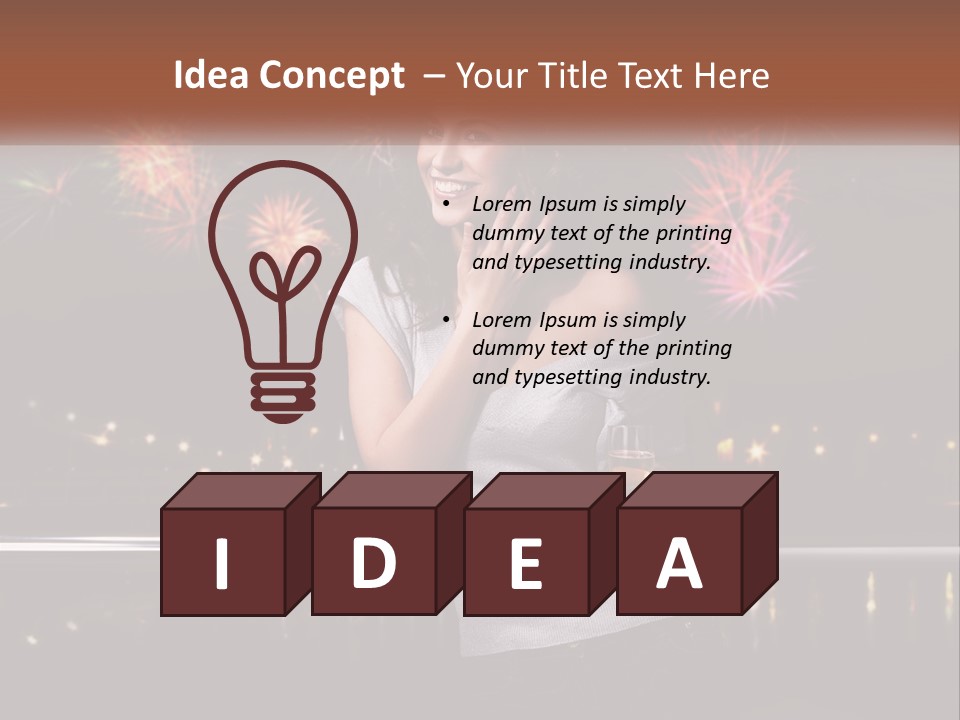 A Woman Holding A Glass Of Wine In Front Of Fireworks PowerPoint Template