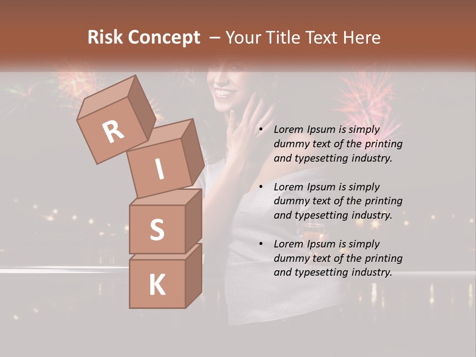 A Woman Holding A Glass Of Wine In Front Of Fireworks PowerPoint Template