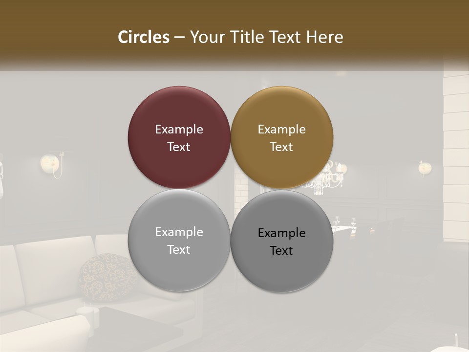 A Room With A Couch, Table, Chairs And A Chandelier PowerPoint Template