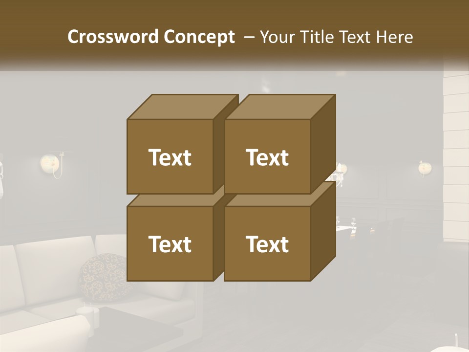 A Room With A Couch, Table, Chairs And A Chandelier PowerPoint Template