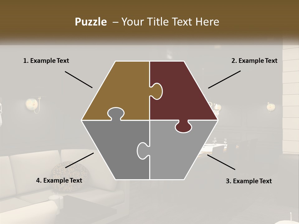 A Room With A Couch, Table, Chairs And A Chandelier PowerPoint Template