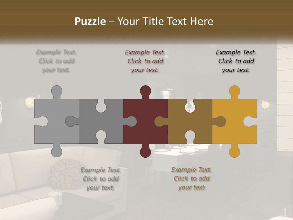 A Room With A Couch, Table, Chairs And A Chandelier PowerPoint Template