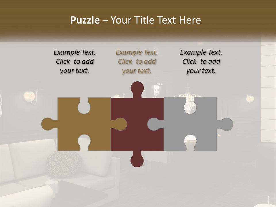 A Room With A Couch, Table, Chairs And A Chandelier PowerPoint Template