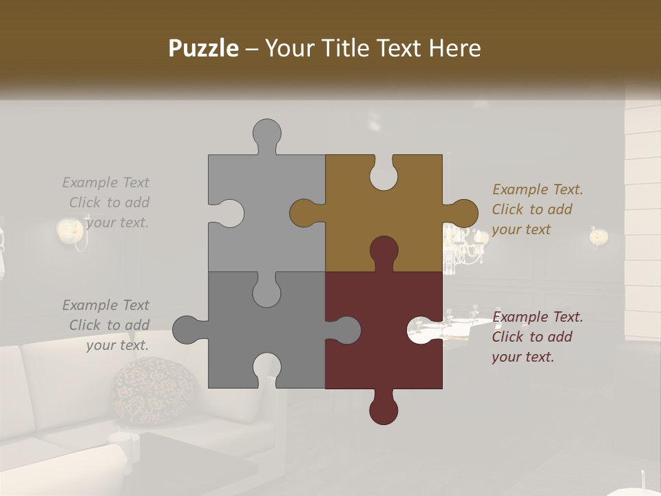 A Room With A Couch, Table, Chairs And A Chandelier PowerPoint Template