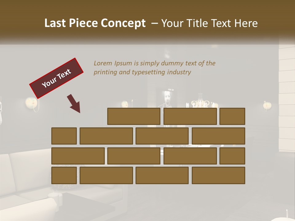 A Room With A Couch, Table, Chairs And A Chandelier PowerPoint Template