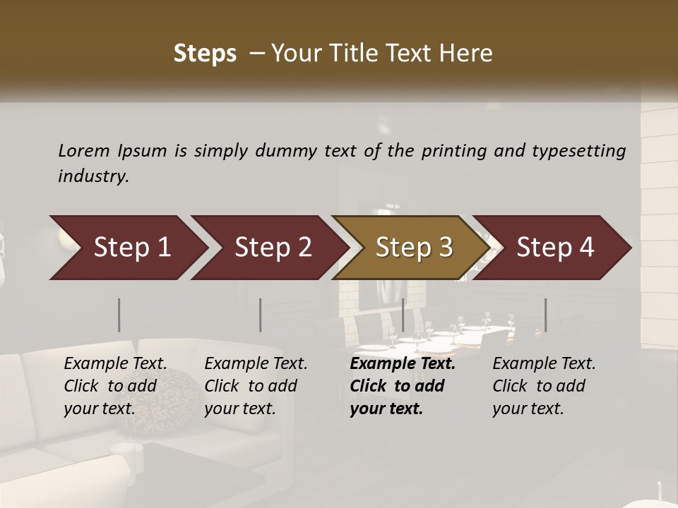 A Room With A Couch, Table, Chairs And A Chandelier PowerPoint Template
