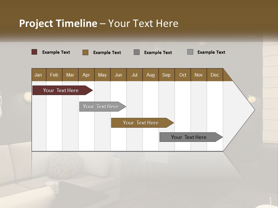 A Room With A Couch, Table, Chairs And A Chandelier PowerPoint Template