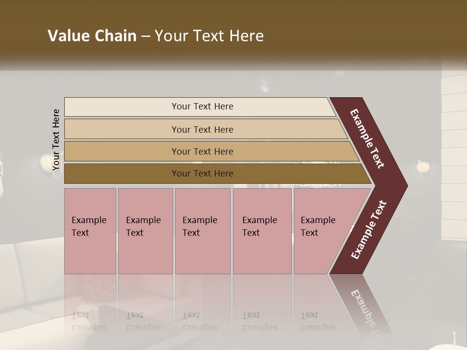 A Room With A Couch, Table, Chairs And A Chandelier PowerPoint Template