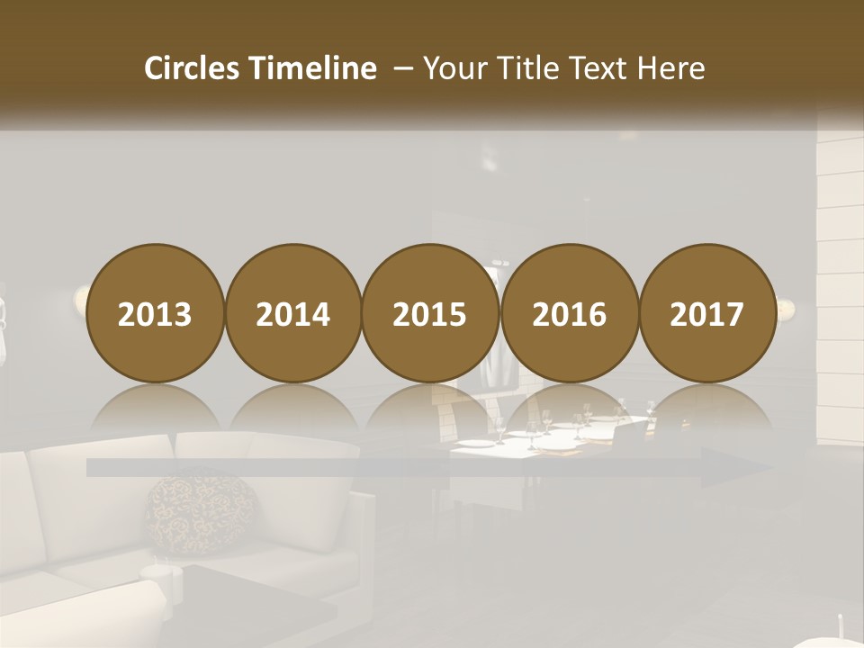 A Room With A Couch, Table, Chairs And A Chandelier PowerPoint Template