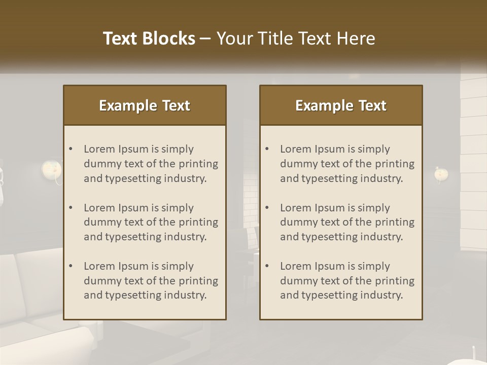A Room With A Couch, Table, Chairs And A Chandelier PowerPoint Template