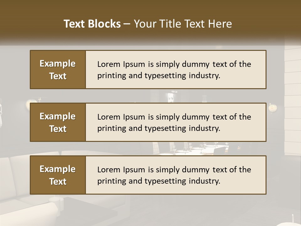A Room With A Couch, Table, Chairs And A Chandelier PowerPoint Template