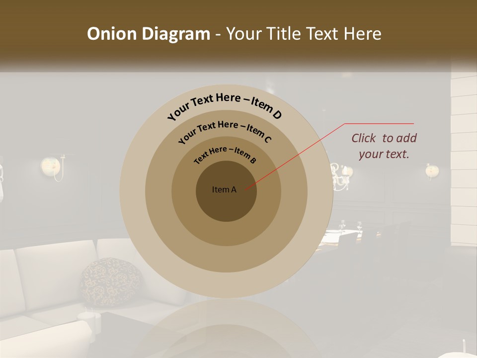 A Room With A Couch, Table, Chairs And A Chandelier PowerPoint Template