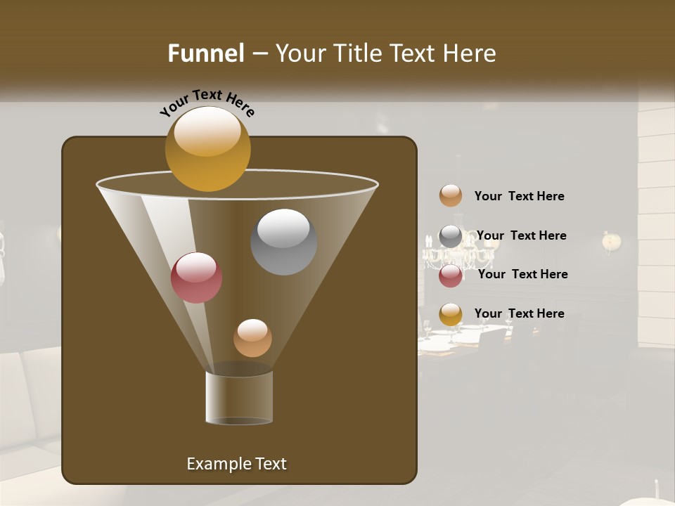 A Room With A Couch, Table, Chairs And A Chandelier PowerPoint Template