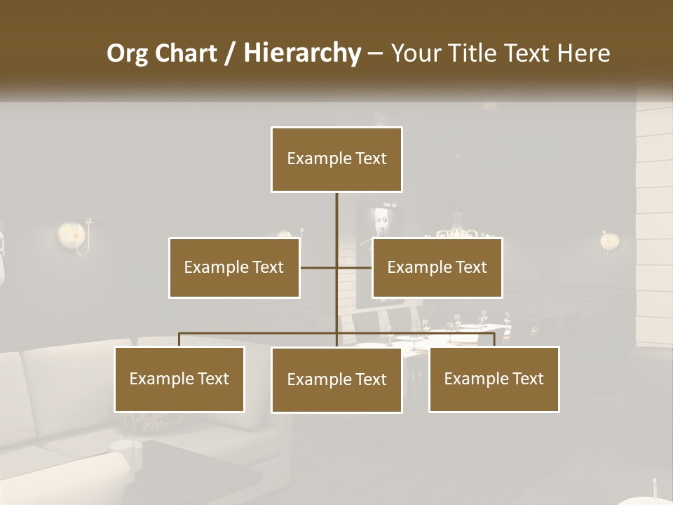 A Room With A Couch, Table, Chairs And A Chandelier PowerPoint Template