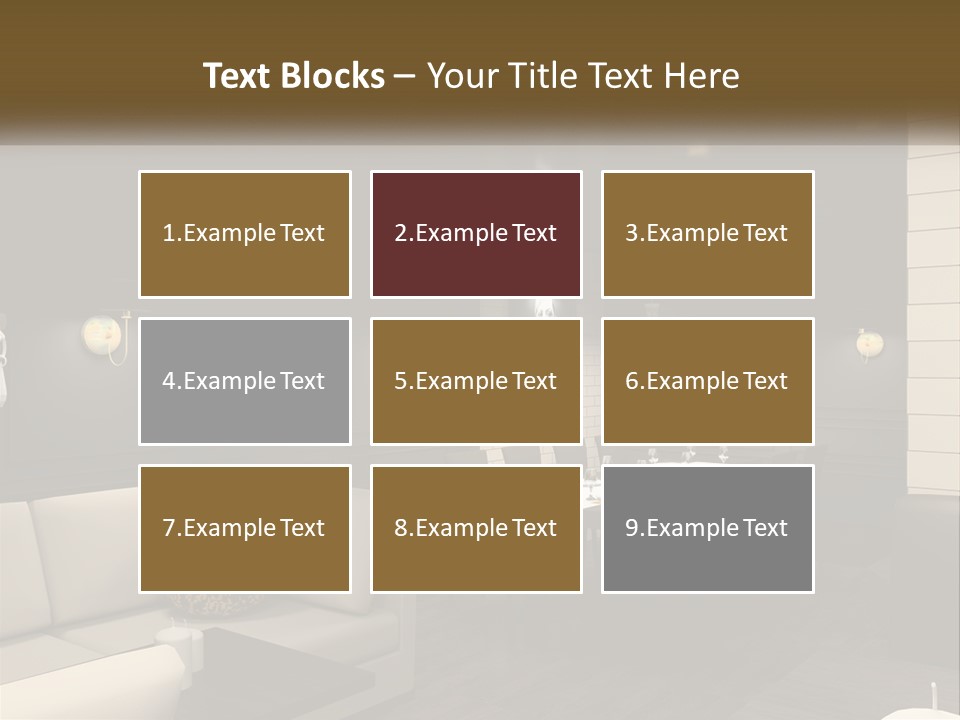 A Room With A Couch, Table, Chairs And A Chandelier PowerPoint Template