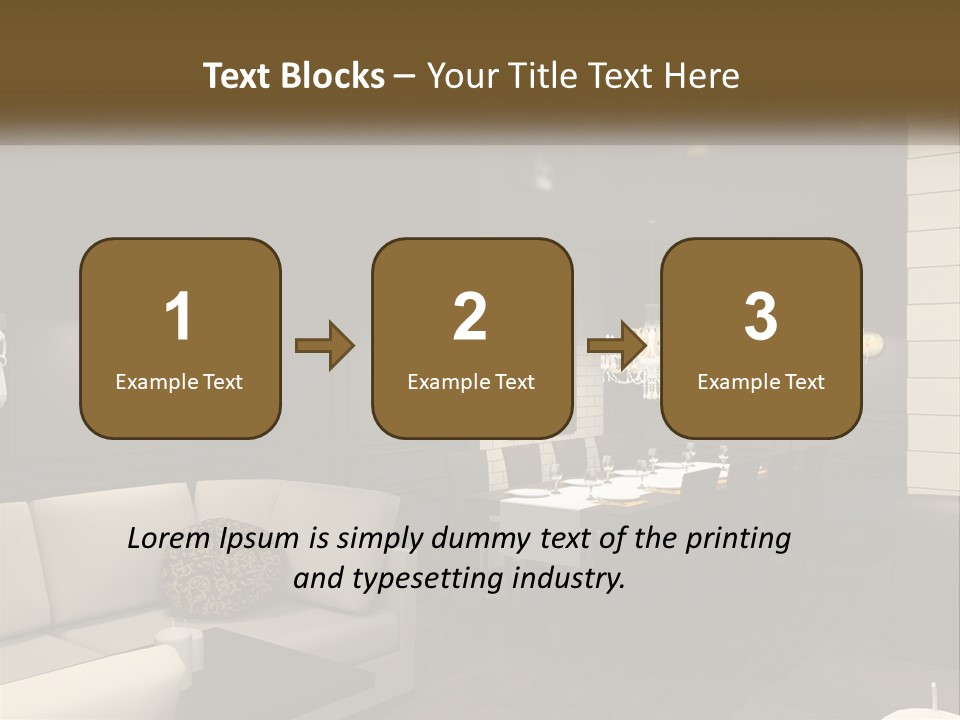 A Room With A Couch, Table, Chairs And A Chandelier PowerPoint Template