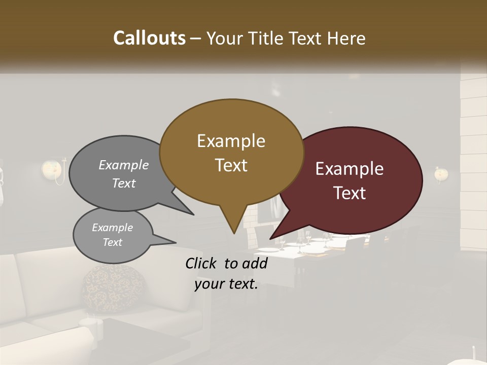 A Room With A Couch, Table, Chairs And A Chandelier PowerPoint Template