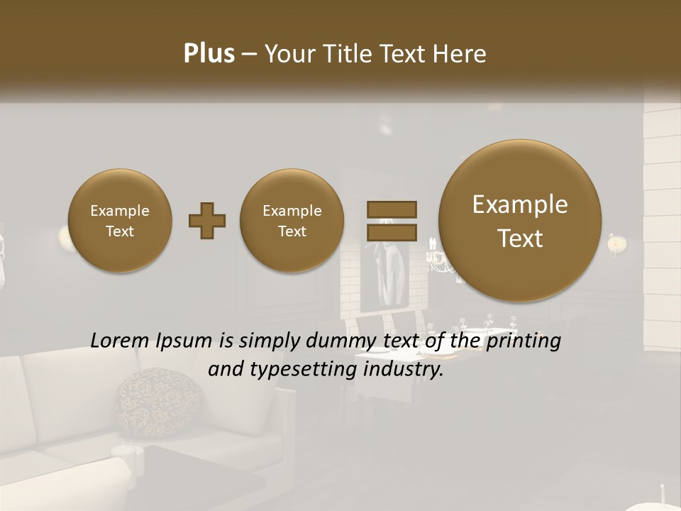 A Room With A Couch, Table, Chairs And A Chandelier PowerPoint Template
