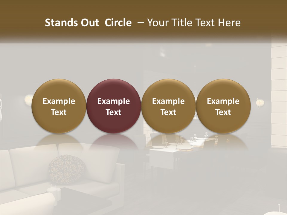 A Room With A Couch, Table, Chairs And A Chandelier PowerPoint Template