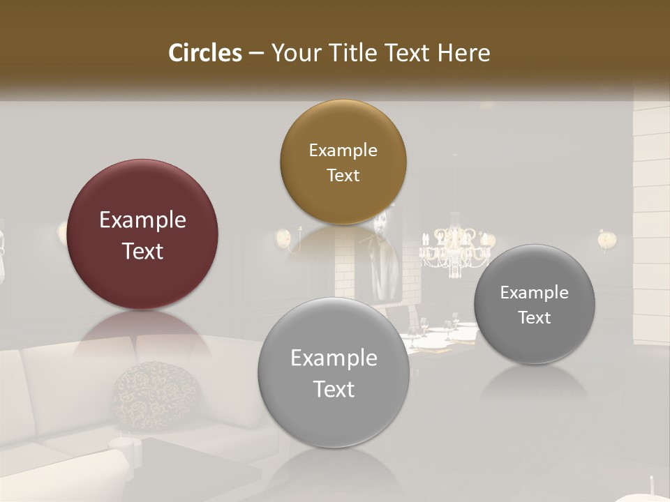 A Room With A Couch, Table, Chairs And A Chandelier PowerPoint Template