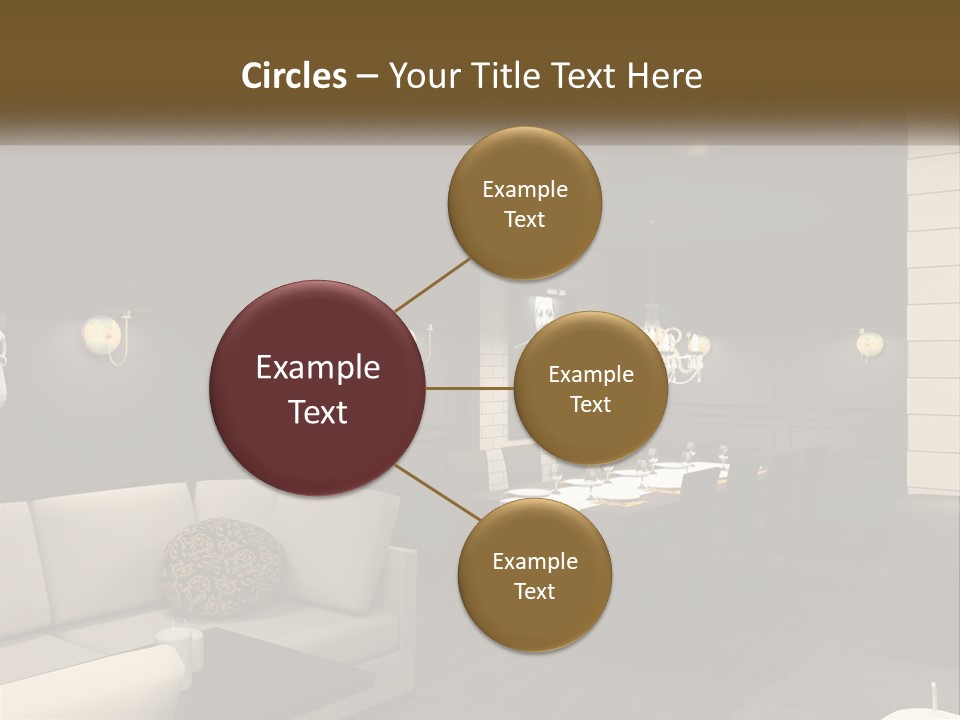 A Room With A Couch, Table, Chairs And A Chandelier PowerPoint Template