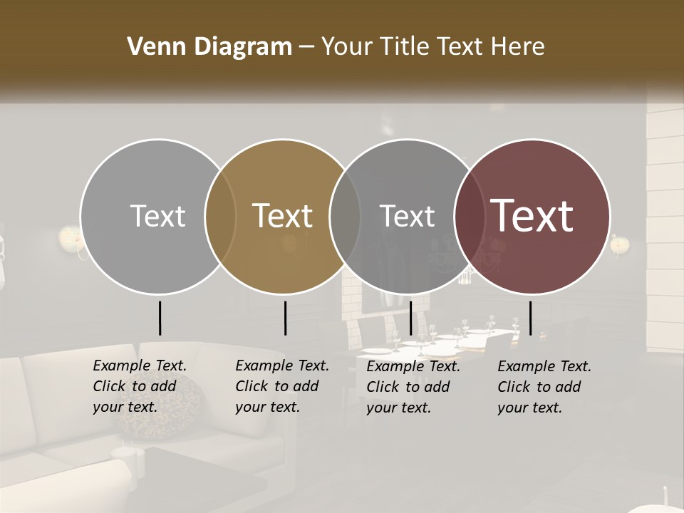 A Room With A Couch, Table, Chairs And A Chandelier PowerPoint Template