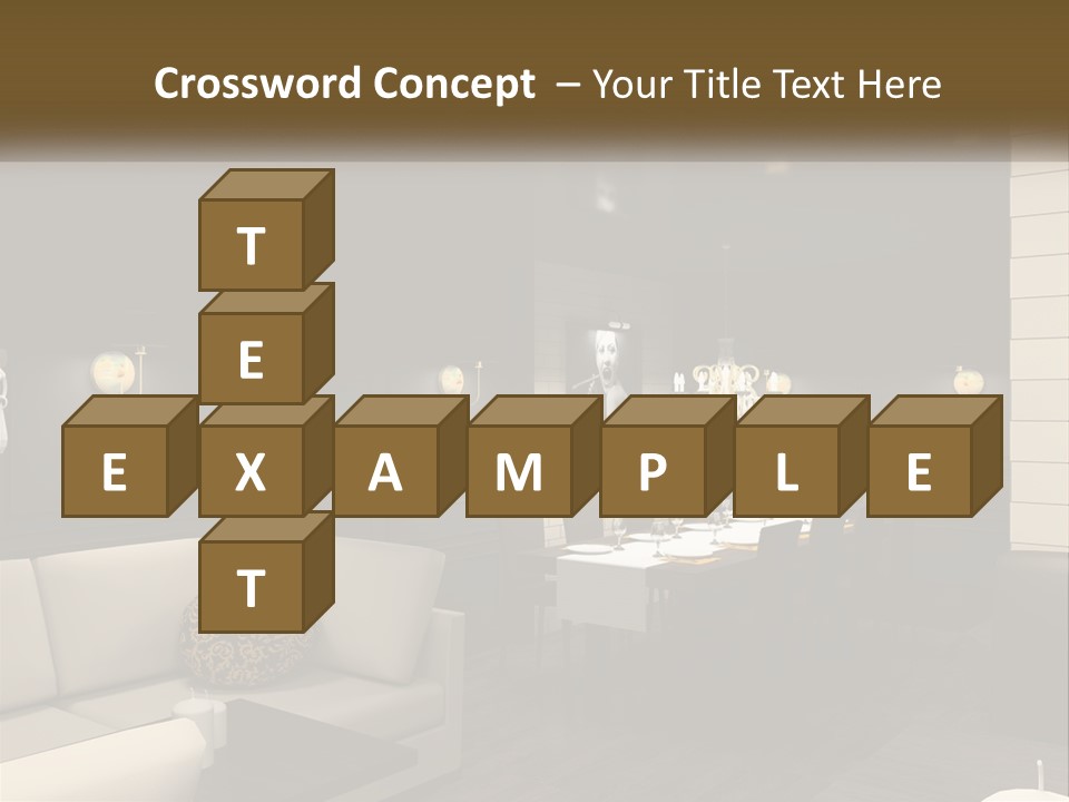 A Room With A Couch, Table, Chairs And A Chandelier PowerPoint Template