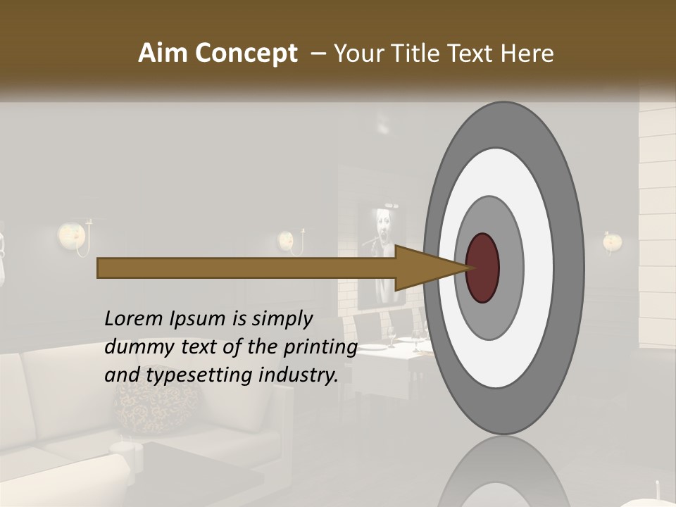 A Room With A Couch, Table, Chairs And A Chandelier PowerPoint Template