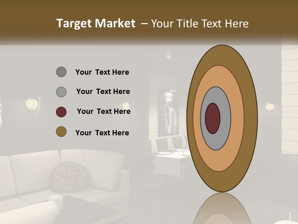 A Room With A Couch, Table, Chairs And A Chandelier PowerPoint Template