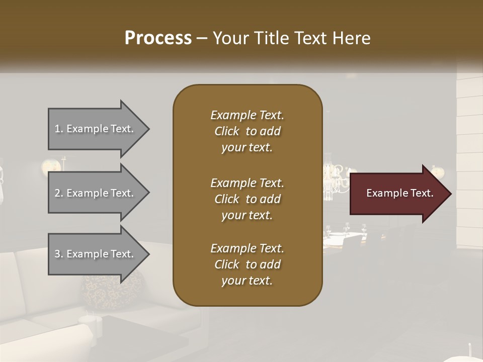 A Room With A Couch, Table, Chairs And A Chandelier PowerPoint Template