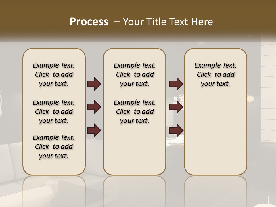 A Room With A Couch, Table, Chairs And A Chandelier PowerPoint Template