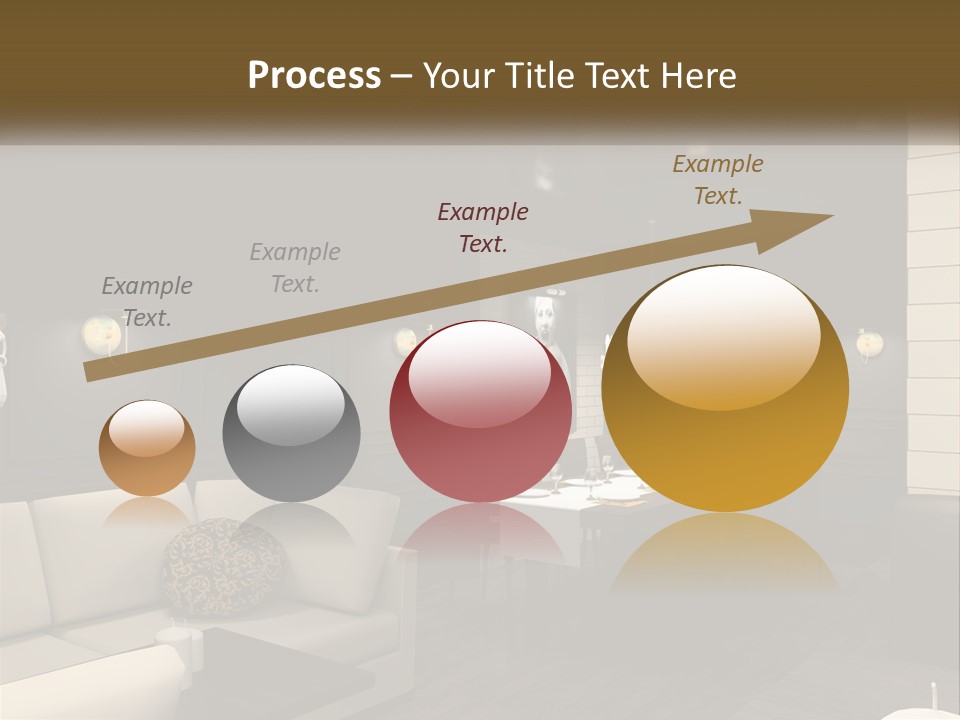 A Room With A Couch, Table, Chairs And A Chandelier PowerPoint Template