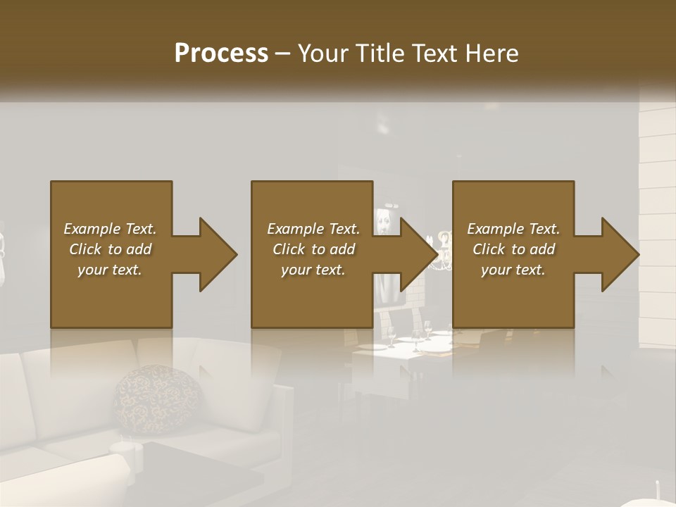 A Room With A Couch, Table, Chairs And A Chandelier PowerPoint Template