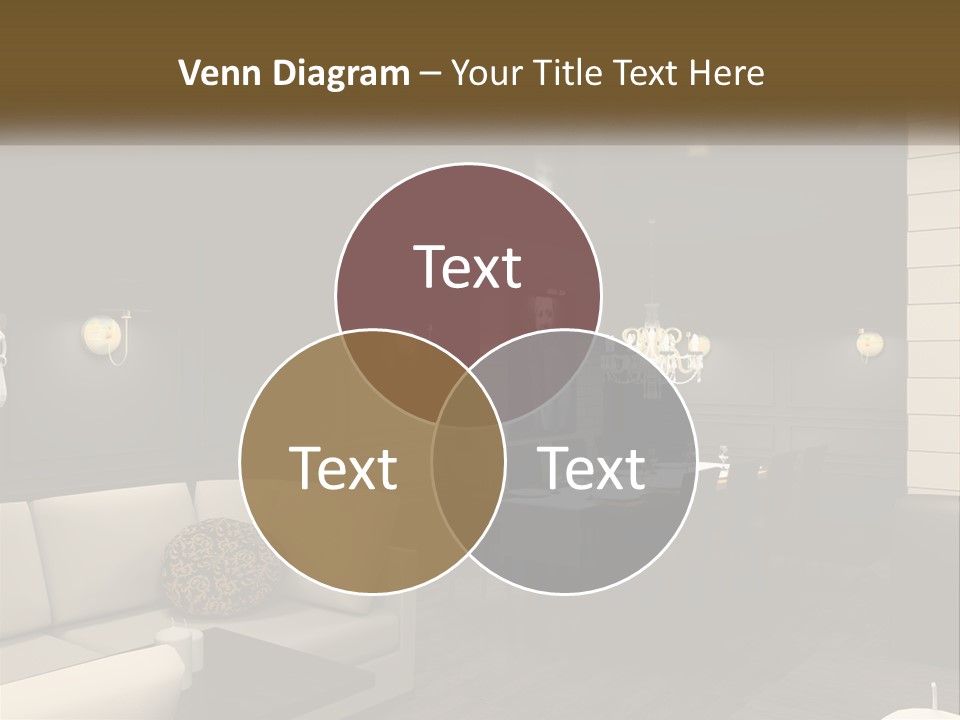 A Room With A Couch, Table, Chairs And A Chandelier PowerPoint Template