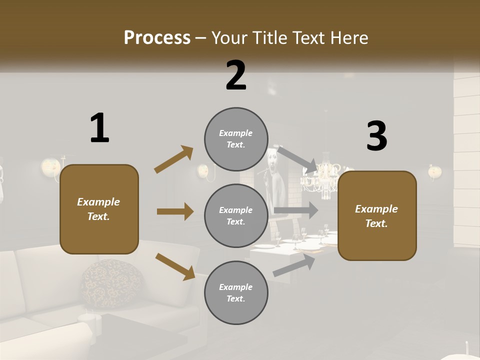 A Room With A Couch, Table, Chairs And A Chandelier PowerPoint Template
