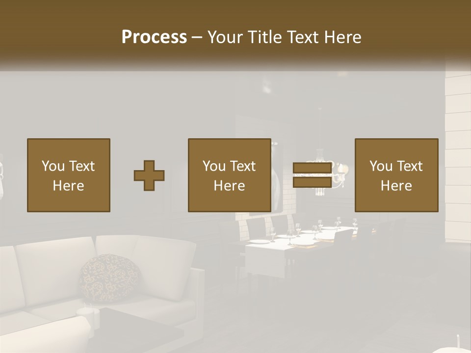 A Room With A Couch, Table, Chairs And A Chandelier PowerPoint Template