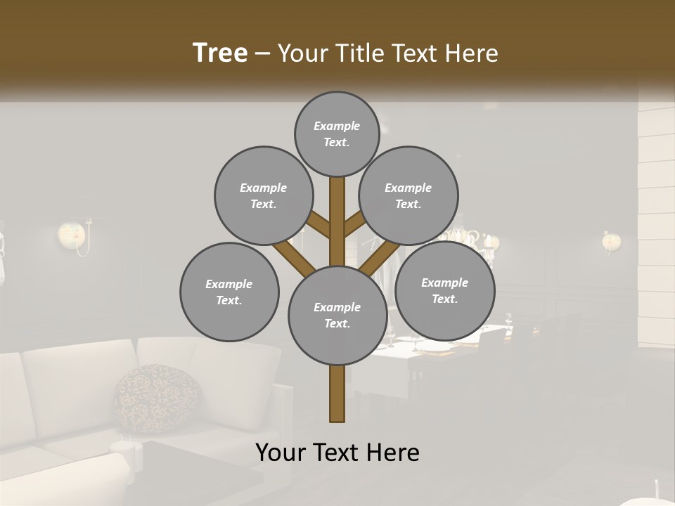 A Room With A Couch, Table, Chairs And A Chandelier PowerPoint Template