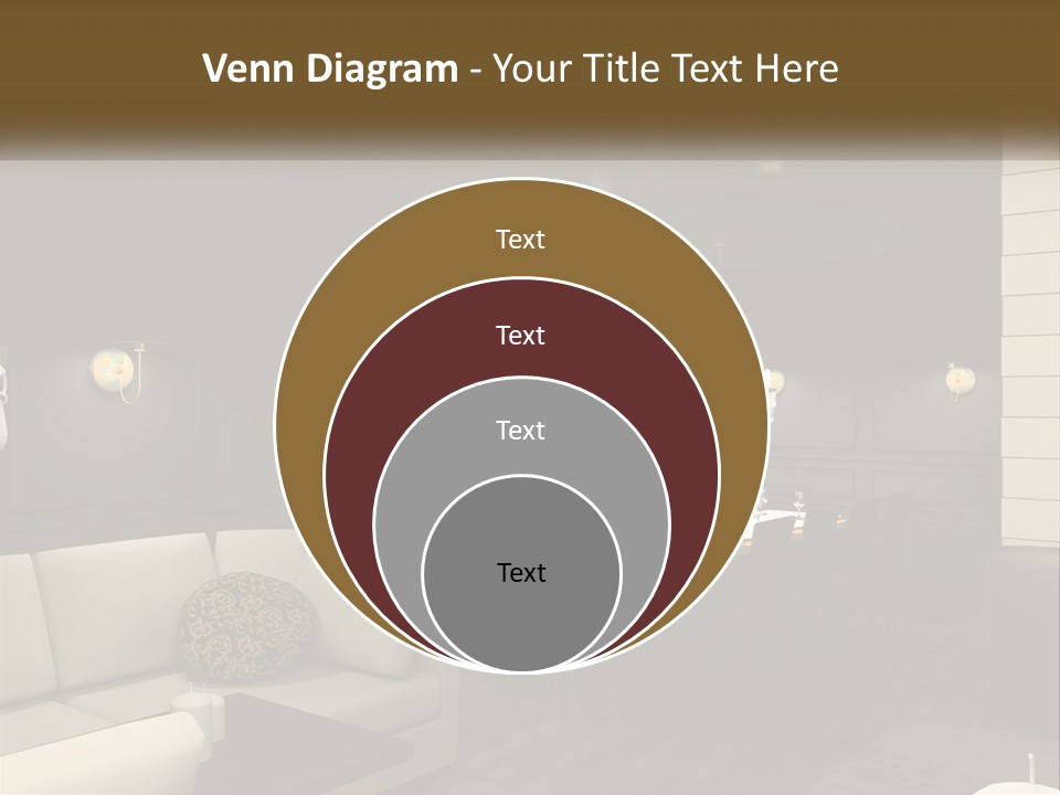 A Room With A Couch, Table, Chairs And A Chandelier PowerPoint Template