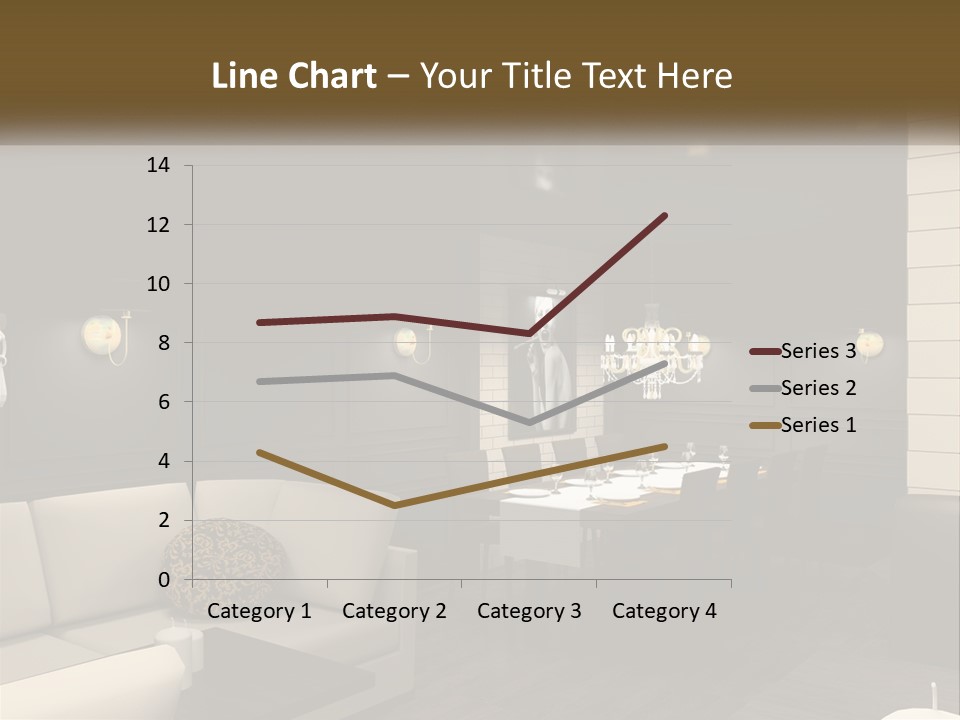 A Room With A Couch, Table, Chairs And A Chandelier PowerPoint Template