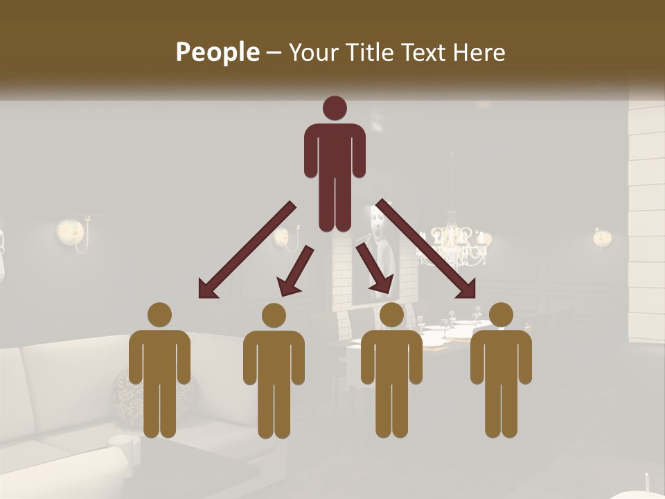 A Room With A Couch, Table, Chairs And A Chandelier PowerPoint Template